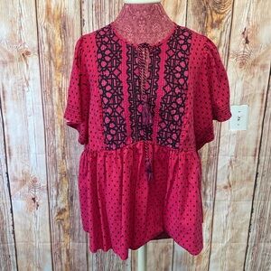 Knox Rose Red and Black Embroidered Tunic